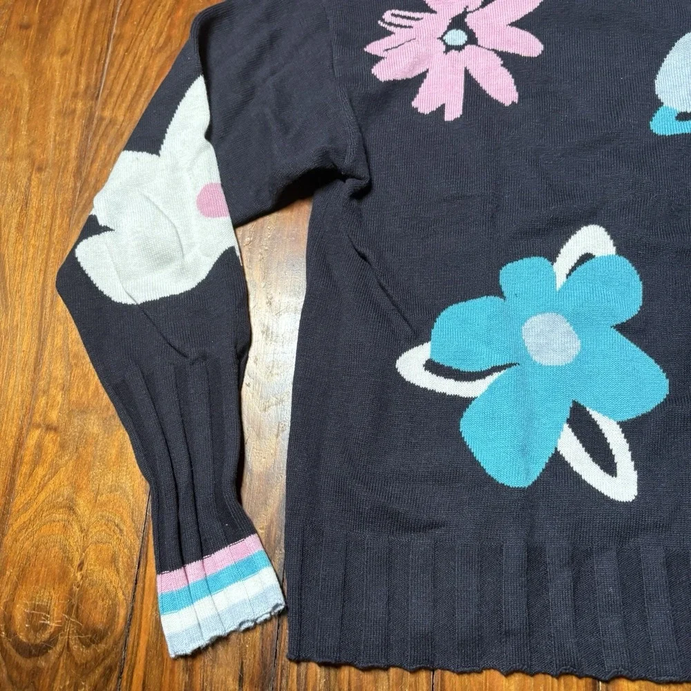WISPR Brodie Floral Pullover Sweater Cotton Silk M Blue Pink Fun Retro A1826